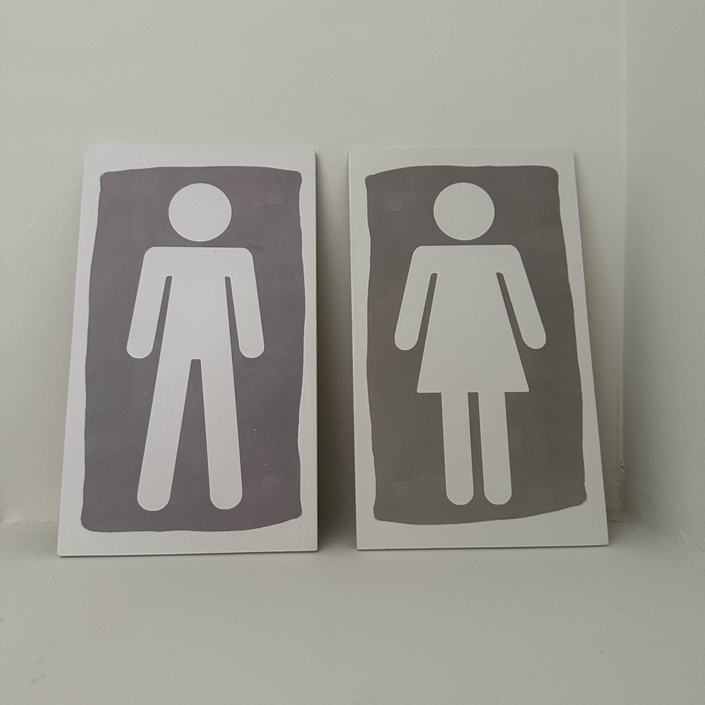 Gray and White Restroom Sign Set